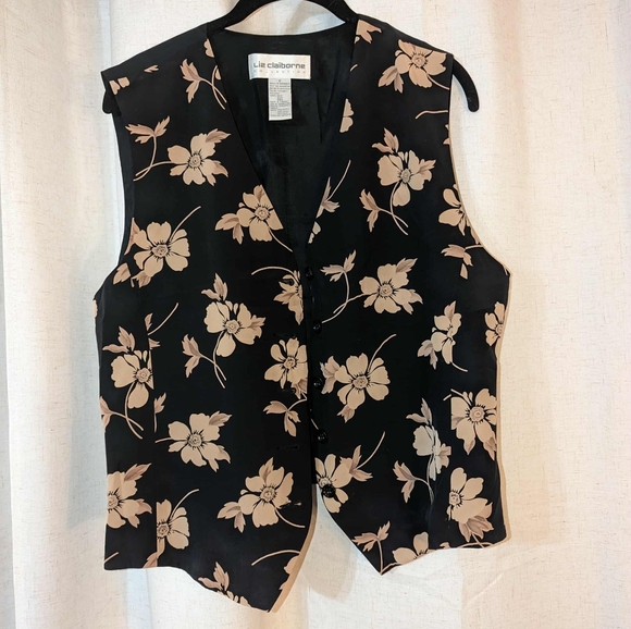 Vintage Jackets & Blazers - 100% Silk Floral Liz Claiborne Academia 2000s Vest